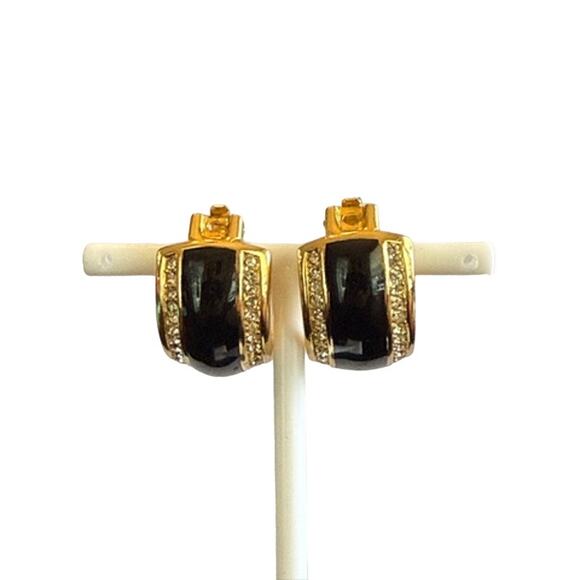 Christian Dior Vintage crystal large enamel gold plated earrings*RARE Gorgeous! - Picture 3 of 6